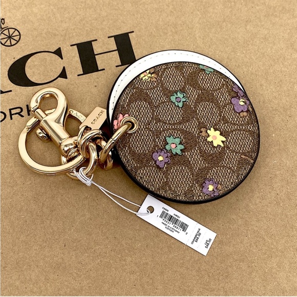 Coach Mirror Key Holder Bag Charm In Signature Canvas With Spaced Floral Print - Picture 4 of 7